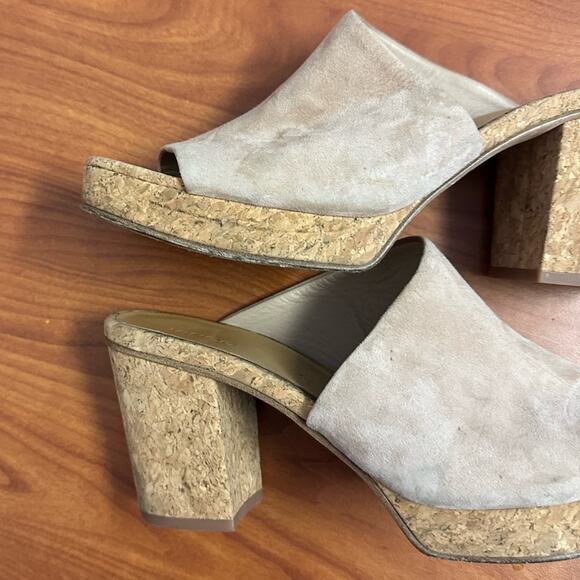 Vince Wyatt Platform Sandal Slides Cork Heel Size 11 Oatmeal Beige Suede Leather - Picture 5 of 13